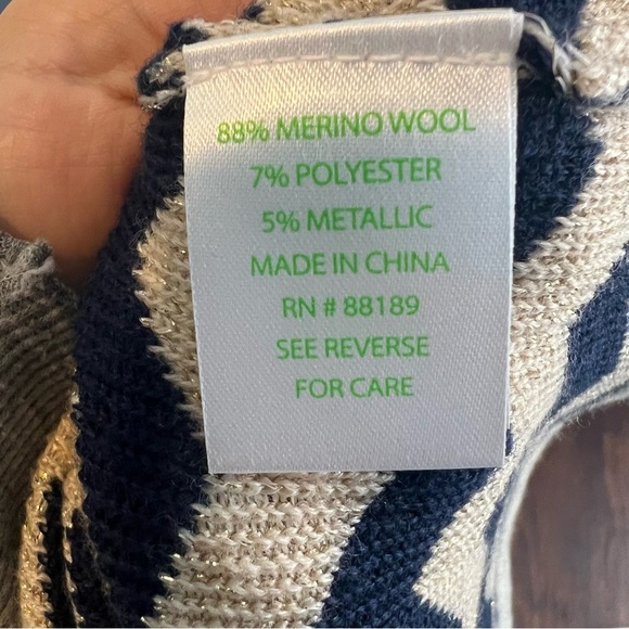 Lilly Pulitzer Santana Gold Metallic Blue Chevron Wool Blend Sweater Dress - Picture 10 of 10